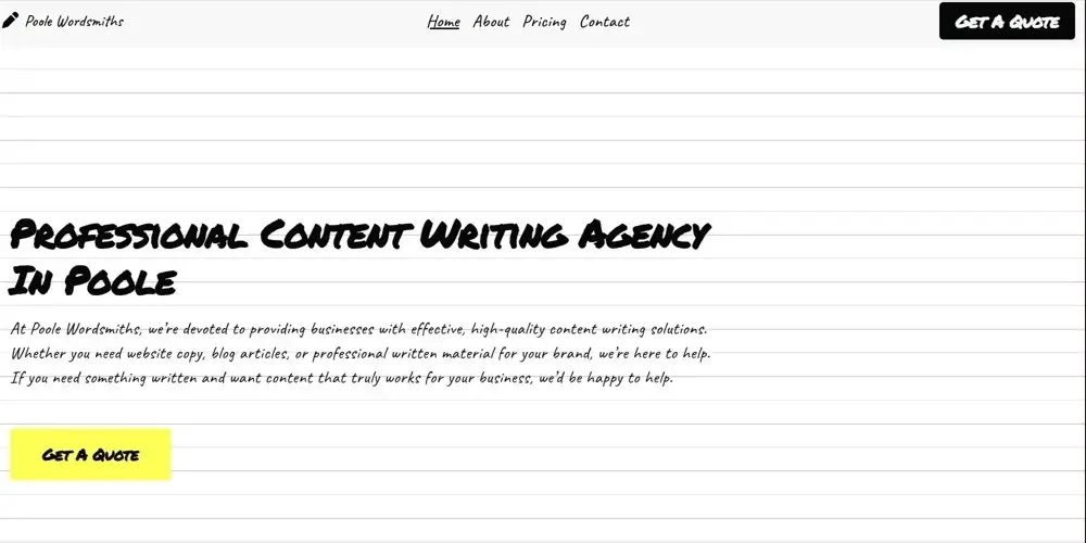 A demonstration of Poole Wordsmiths - a content writing agency website that showcases my effective design philosophy.